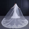 V022 Wholesale New Korean Luxury Bride Wedding Veil Lace Edge 3.5 Meters Long Tail Veil One Layer Soft Tulle Veil